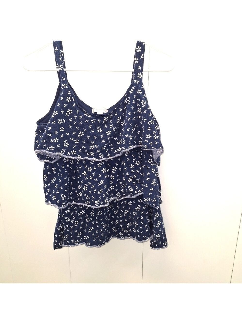Dress Barn Women's Navy Blue Floral Ruffle Tank Top Large